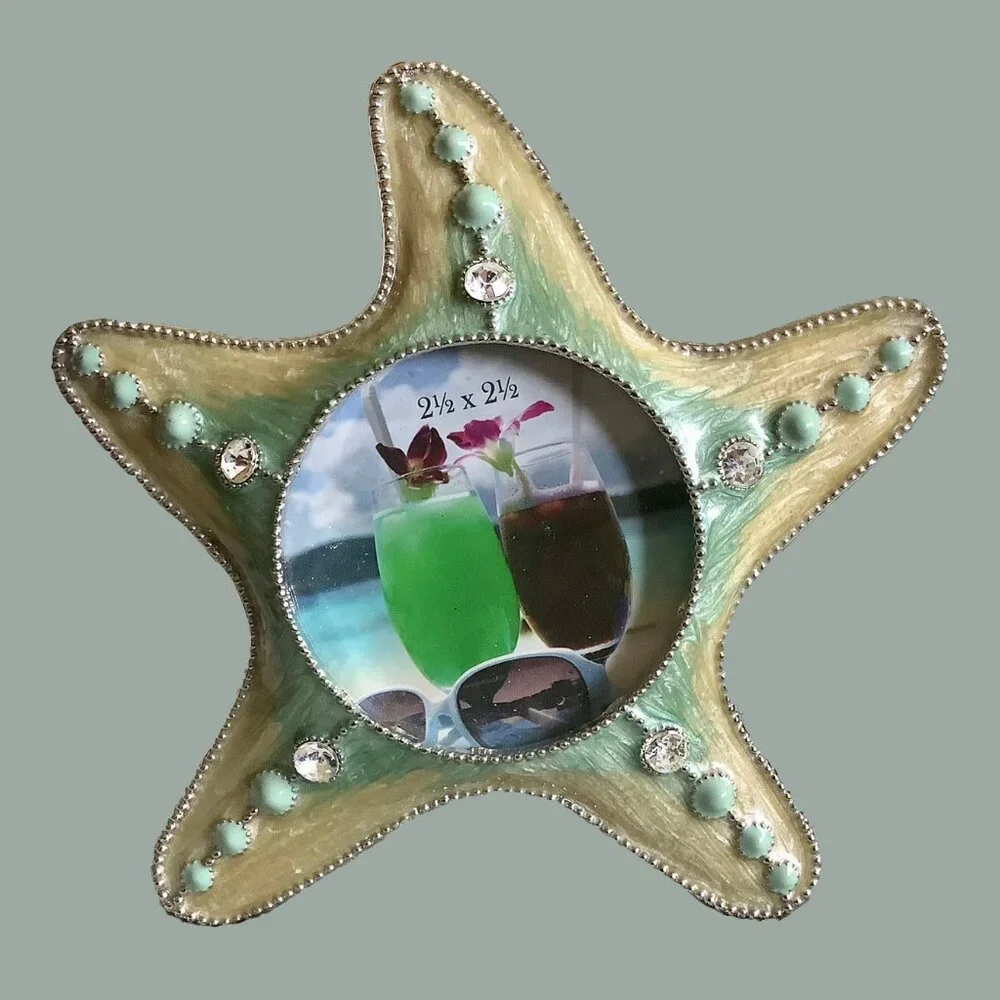 Enamel & Silvertone Starfish Photo Frame With Crystal Accents - 2.5 Round